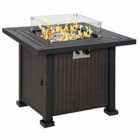 Outsunny Outdoor Propane Gas Fire Pit Table With Wind Screen & Glass Beads - Black