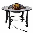 Outsunny Firepit On Wheels Fire Bowl With Grill Spark Screen Cover Fire Poker