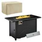 Outsunny Outdoor Propane Gas Fire Pit Table With Rain Cover 50000 Btu - Black