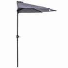 Outsunny 3M Half Round Parasol Garden Sun Umbrella Metal With Crank - Grey