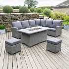 Pacific Lifestyle Barbados Relaxed Dining Corner Set with Fire Pit Table - Slate Grey