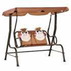 Outsunny Two-seat Kids Canopy Swing Chair With Adjustable Awning Seatbelt - Brown