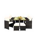 10 Seater Rattan Garden Furniture Set - 6 Chairs 4 Stools & Dining Table With Waterproof Cover - Dark Grey
