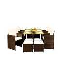 10 Seater Rattan Garden Furniture Set - 6 Chairs 4 Stools & Dining Table With Waterproof Cover - Gold