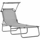 Outsunny Folding Chair Sun Lounger With Sunshade Garden Recliner Hammock - Grey