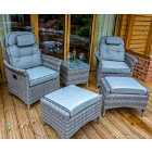 Flamingo Reclining Lounger Set with Footstools & Side Table - Grey / Blue