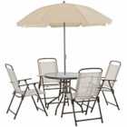 Outsunny 6Pc Garden Dining Set Outdoor Furniture Folding Chairs Table Parasol - Cream