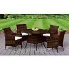 5Pc Rattan Dining Set Garden Patio Furniture - 4 Chairs & Round Table - Chocolate Brown