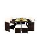 10 Seater Rattan Garden Furniture Set - 6 Chairs 4 Stools & Dining Table - Chocolate Brown