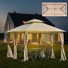 Outsunny 4 X 3M Outdoor Gazebo Canopy Garden Pavilion With Led Solar Light Khaki - Green