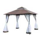 Outsunny Garden Gazebo Wedding Canopy Shelter Mesh Squre Party Brown 3 X 3M - Brown