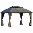 Outsunny 3.65 X 3M Aluminum Outdoor Gazebo With Hardtop Double Roof Sidewalls - Brown