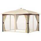 Outsunny 4 X 3M Patio Gazebo Garden Canopy Shelter With Double Tier Roof - Khaki