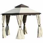 Outsunny 3.4M Steel Gazebo Pavillion For Outdoor With Curtains And 2 Tier Roof - Cream