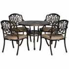 Outsunny 4 Seater Outdoor Dining Set With Cushions Parasol Hole Cast Aluminium - Brown