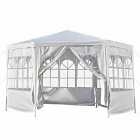 Outsunny 3.9M Outdoor Gazebo Canopy Party Tent With 6 Removable Side Walls - White