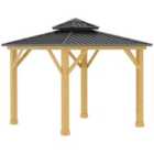 Outsunny 3X3M Double-tier Hardtop Gazebo Outdoor Patio Shelter With Wood Frame - Grey