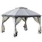 Outsunny 3.7 X 3M Outdoor Steel Frame Gazebo With 2-tier Roof Sidewalls Garden - Grey