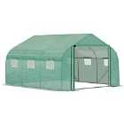 Outsunny 3.5 X 3 X 2M Outdoor Tunnel Greenhouse With Roll Up Door 6 Windows - Green