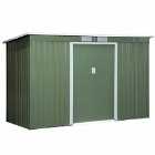Outsunny 9 X 4Ft Outdoor Garden Storage Shed With 2 Door Galvanised Metal - Dark Green