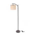 Oypla Black Floor Standing Lamp Reading Light with Linen Fabric Lampshade - Includes Bulb