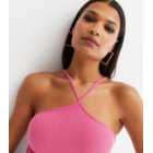 Noisy May Mid Pink Ribbed Strappy Halter Vest
