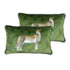 Paoletti Cheetah Forest Twin Pack Polyester Filled Cushions Green
