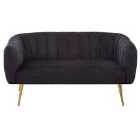 Luxe Two Seater Black Velvet Sofa