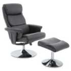 Denton Grey Leather Reclining Chair And Footstool