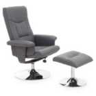 Denton Grey Leather Effect Reclining Chair And Footstool