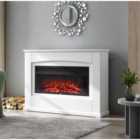 Livingandhome White Electric Fire Suite Black Fireplace Heater with White Wooden Surround Set Overall Size 48 Inch