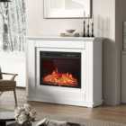 Livingandhome White LED Electric Fire Suite Black Fireplace with White Wooden Surround Set 30 Inch