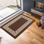 Non Slip Greek Key Design Doormats Brown