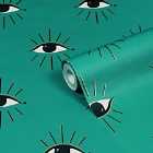 Furn. Theia Turquoise Abstract Eyes Foiled Wallpaper