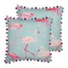 Paoletti Flamingo Polyester Filled Cushions Twin Pack Linen Duck Egg