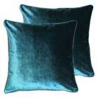 Paoletti Luxe Velvet Polyester Filled Cushions Twin Pack Teal