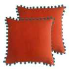 Paoletti Mardi Gras Polyester Filled Cushions Twin Pack Viscose Orange/Bamboo