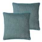 Paoletti Blenheim Polyester Filled Cushions Twin Pack Viscose Linen Teal
