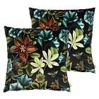 Evans Lichfield Midnight Garden Aquilegia Polyester Filled Cushions Twin Pack Teal 43 x 43cm