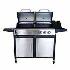 Charles Bentley 2+1 Burner Gas Grill & Charcoal Grill BBQ - Stainless Steel