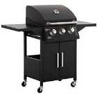 Outsunny 3 Burner Gas Grill Portable BBQ Trolley W/ 4 Wheels And Side Shelves