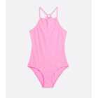 Girls Pink Metallic Pineapple Swimsuit
