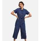Yumi Blue Denim Belted Crop Jumpsuit
