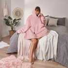 OHS Heated Hoodie Blanket Ultra Plush Wearable Sherpa Oversize Blush
