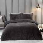 Sienna Glitter Teddy Duvet Cover With Pillowcase Set Charcoal Super King