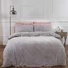 Sienna Glitter Teddy Duvet Cover With Pillowcase Bedding Set Silver Super King