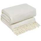 Highams Herringbone Chevron Tassel Knit Trim Soft Throw Cream 150 X 200Cm