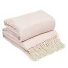 Highams Herringbone Chevron Tassel Knit Trim Soft Throw Blush 150 X 200Cm
