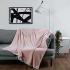 Dreamscene Ultra Soft Flannel Fleece Pom Pom Throw Blanket Blush 200 X 240Cm