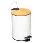 5Five Modern 3L Bin With Bamboo Pedal Lid - White